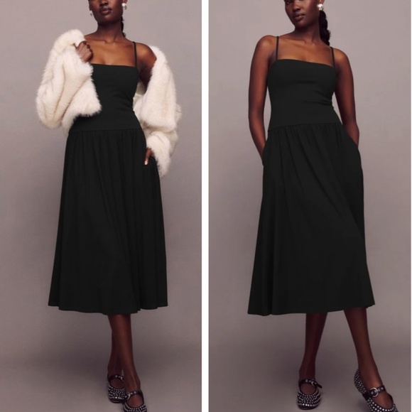 ✨ SALE✨ RARE Reformation Lilo Knit Midin Dress - Black Noir Stretchy Classic - Picture 1 of 8